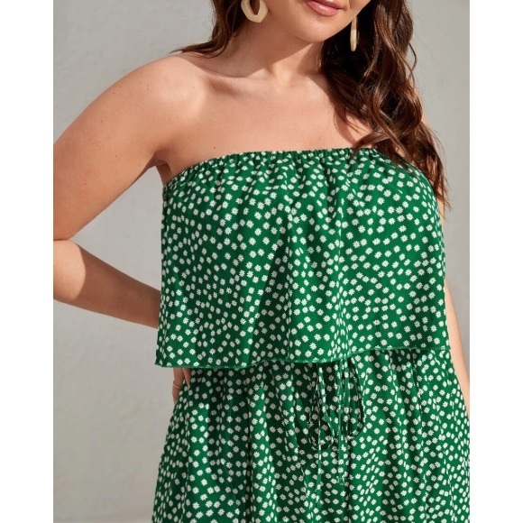 Green Ruffle Plus Jumpsuit - Picture 2 of 5